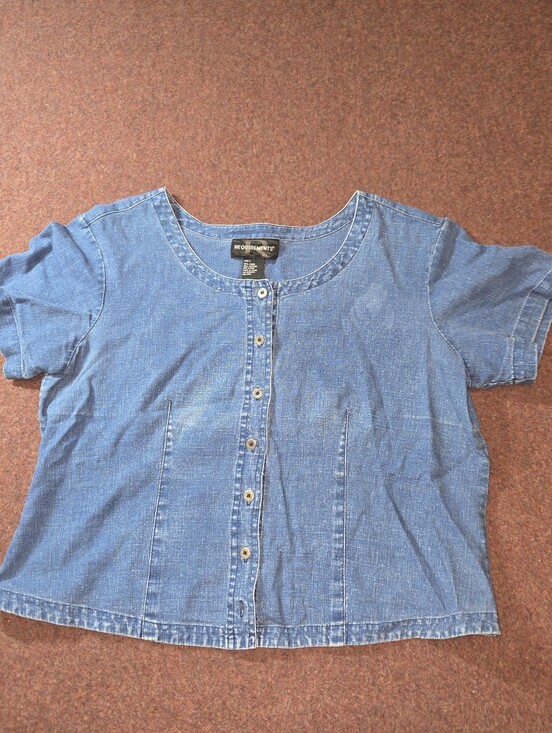 Requirements Tops - Vintage Requirements Scoop Neck Button Front Linen Cotton Blend Large Denim